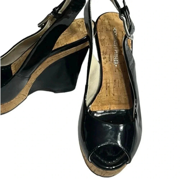 Donald J. Pliner shoes,8.5,cork,black patent leather sling back platform wedge - Picture 8 of 14